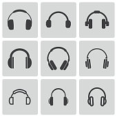 Vector black headphone icons set