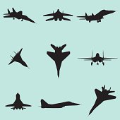 vector fighter jet silhouette set