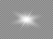 Vector glowing light effect. Shine, glare, flare, flash illustration. White png star on transparent