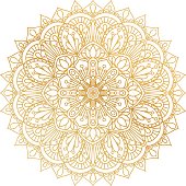 Vector golden contour Mandala ornament. Oriental round pattern.