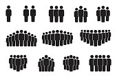 Vector icon of crowd persons. People group pictogram. Black silhouette of the team. Stock image. EPS 10