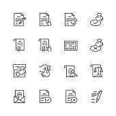 Vector icon set of legal documents in thin line style