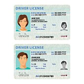Vector man and woman driver license plastic card template