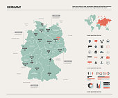 Vector map of Germany.  High detailed country map with division, cities and capital Berlin. Political map,  world map, infographic elements.