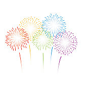 Vector rainbow color fireworks illustration on white background