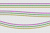 Vector realistic isolated beads for Mardi Gras for template decoration and covering on the transparent background. Concept of Happy Mardi Gras.