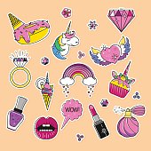 Vector Set Of Fashion Patches Cute Colorful Badges Fun Cartoon Icons Design