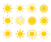 Vector set of sun icons. Different sun drawing collection. Summertime figure concept. icons set.