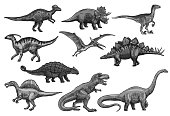 Vector sketch dinosaurs icons set