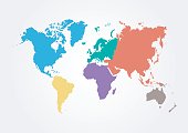 Vector World map with continent in different color ( flat design )