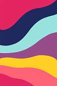 Vertical background with abstract waves in bright colors. Vector illustration in modern art style
