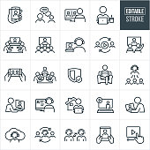 Video Conferencing Thin Line Icons - Editable Stroke