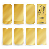Vip Ticket Template Vector. Empty Golden Tickets And Coupons Blank. Isolated Illustration