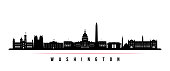 Washington city skyline horizontal banner. Black and white silhouette of Washington. Vector template for your design.