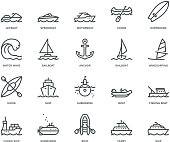 Water Transport Icons,  Monoline concept