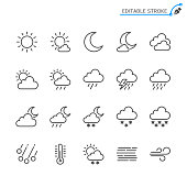 Weather line icons. Editable stroke. Pixel perfect.