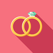Wedding Flat Design Rings Icon with Side Shadow