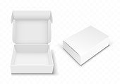 White blank cardboard box with flip top, realistic