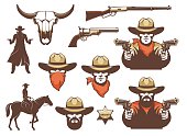 Wild west cowboy and weapons and design elements