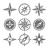 Wind Rose Compass Navigation Icons - Vector Illustration