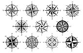 Wind rose. Marine wind roses, compass nautical navigation sailing symbols, geographic map antique vintage elements and tattoo vector icons