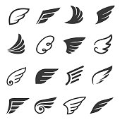 Wings icon set, angel or bird symbol