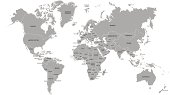 world map in gray with each country names