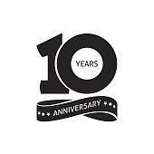 10 years anniversary pictogram vector icon, 10th year birthday logo label