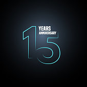 15 years anniversary vector icon. Graphic design element with neon number