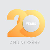 20 years anniversary vector icon. Square graphic design element with golden color number