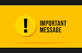 Yellow Important message popup. Attention please bubble isolated on white.