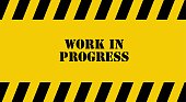 yellow warning sign. Work in progress background.