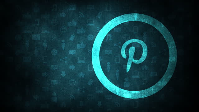 Big neon Pinterest icon on network background
