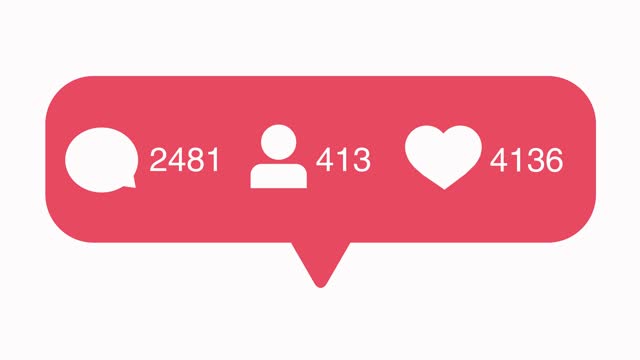Comments, likes, follower counter increase quickly animation on user interface.