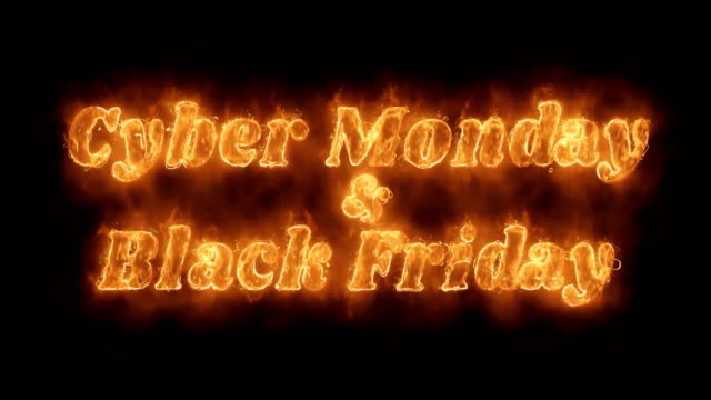Cyber Monday & Black Friday  Word Hot Animated Burning Realistic Fire Flame Loop.