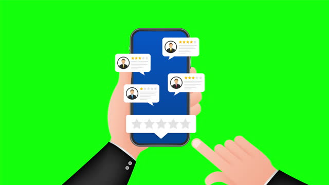 Review rating bubble speeches on mobile phone illustration, flat style smartphone reviews stars with good and bad rate and text. illustration.