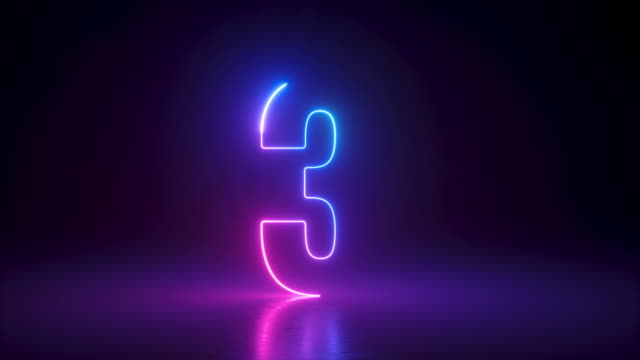 top ten countdown, neon light numbers from 10 to 1, laser ray appears on black background